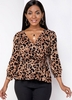 ROTITA Leopard Print Ruffle Hem V Neck Wrap Blouse