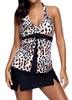 ROTITA Leopard Print Split Front Mid Waist Tankini Set