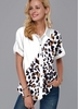 ROTITA Leopard Print Turndown Collar Button Up Blouse