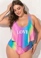 ROTITA Letter Print Plus Size Tankini Set