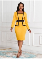 ROTITA Long Sleeve Faux Two Piece Contrast Dress