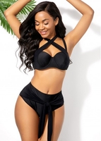 ROTITA Mesh Panel Wide Strap Black Bikini Set