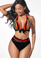 ROTITA Multi Color Stripe Print Bikini Set