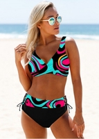 ROTITA Multi Color Wide Strap Printed Tie Back Bikini Set