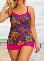 ROTITA Multi Color Wide Strap Retro Print Tankini Set