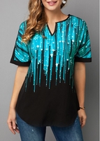 ROTITA Notch Neck Dazzle Color Short Sleeve Blouse