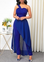 ROTITA One Shoulder Blue Ruffle Hem Jumpsuit