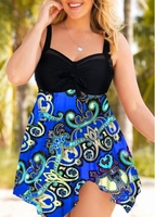 ROTITA Paisley Print Asymmetric Hem Swimdress and Panty