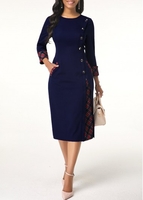 ROTITA Plaid Print Button Detail Sheath Dress