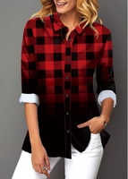 ROTITA Plaid Print Turndown Collar Button Up Shirt