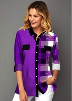 ROTITA Plaid Print Turndown Collar Button Up Shirt