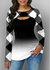 ROTITA Plaid White Cutout Front Long Sleeve T Shirt