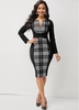 ROTITA Plaid Zipper Round Neck Long Sleeve Dress