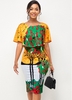 ROTITA Plant Print Cape Sleeve Round Neck Dress