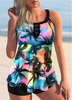 ROTITA Plant Print Cross Strap Tankini Set