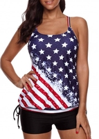 ROTITA Plus Size American Flag Print Tankini Set