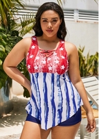 ROTITA Plus Size American Flag Print Tankini Set