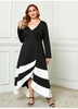 ROTITA Plus Size Asymmetric Hem Contrast Dress