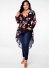 ROTITA Plus Size Asymmetric Hem Floral Print Blouse