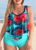 ROTITA Plus Size Asymmetric Hem Floral Print Tankini Set