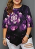 ROTITA Plus Size Asymmetric Hem Flower Print Blouse