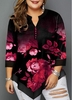 ROTITA Plus Size Asymmetric Hem Flower Print Blouse