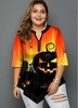ROTITA Plus Size Asymmetric Hem Halloween Print Blouse