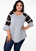 ROTITA Plus Size Asymmetric Hem Lace Panel T Shirt