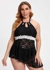 ROTITA Plus Size Asymmetric Hem Lace Swimdress and Panty