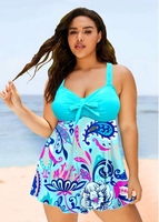 ROTITA Plus Size Bowknot Printed Swimdress Top