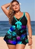 ROTITA Plus Size Bowknot Tropical Print Swimwear Top