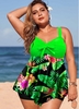 ROTITA Plus Size Bowknot Tropical Print Tankini Set