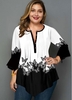 ROTITA Plus Size Butterfly Print Hanky Cuff Blouse