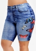 ROTITA Plus Size Butterfly Print High Waisted Shorts