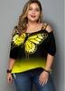 ROTITA Plus Size Butterfly Print Ombre Sequin T Shirt