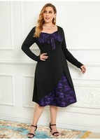 ROTITA Plus Size Button Detail Lace Panel Dress