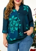 ROTITA Plus Size Button Detail Large Floral Print Blouse