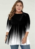 ROTITA Plus Size Button Detail Long Sleeve Gradient Tunic Top