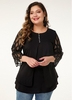 ROTITA Plus Size Button Detail Mesh Panel Blouse