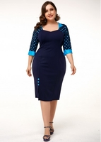 ROTITA Plus Size Button Detail Polka Dot Dress