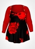 ROTITA Plus Size Button Floral Print T Shirt