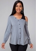 ROTITA Plus Size Button Up Cold Shoulder T Shirt