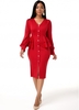 ROTITA Plus Size Button Up Lantern Sleeve Dress