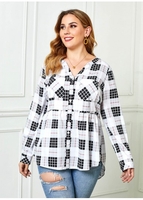 ROTITA Plus Size Button Up Plaid Print Blouse