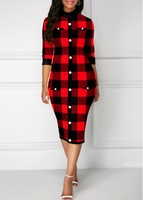 ROTITA Plus Size Button Up Plaid Sweater Dress