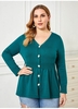 ROTITA Plus Size Button Up V Neck Sweater