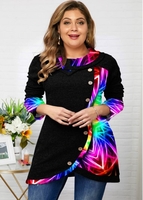 ROTITA Plus Size Colorful Geometric Print Tunic Top