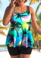 ROTITA Plus Size Colorful Tropical Print Tankini Top