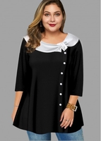 ROTITA Plus Size Contrast Button Detail Blouse