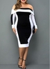 ROTITA Plus Size Contrast Off Shoulder Dress